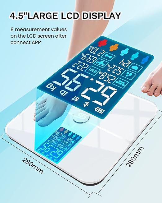 Smart Scale for Body Weight Digiatl Weight Scale with Large LCD Display 17 Body Composition Analyzer Sync to APP Bathroom Body Fat Scale for BMI BMR Heart Rate 400lbWhite.