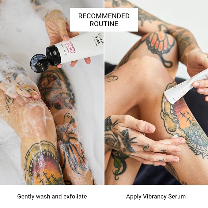 Stories &amp Ink Tattoo Care | VIBRANCY SERUM for Healed Tattoos | Brightening Treatment to Enhance Ink Color &amp Restore Faded Tattoo Pigment Lightweight Hydrating Aftercare 60 mL / 2 Fl Oz