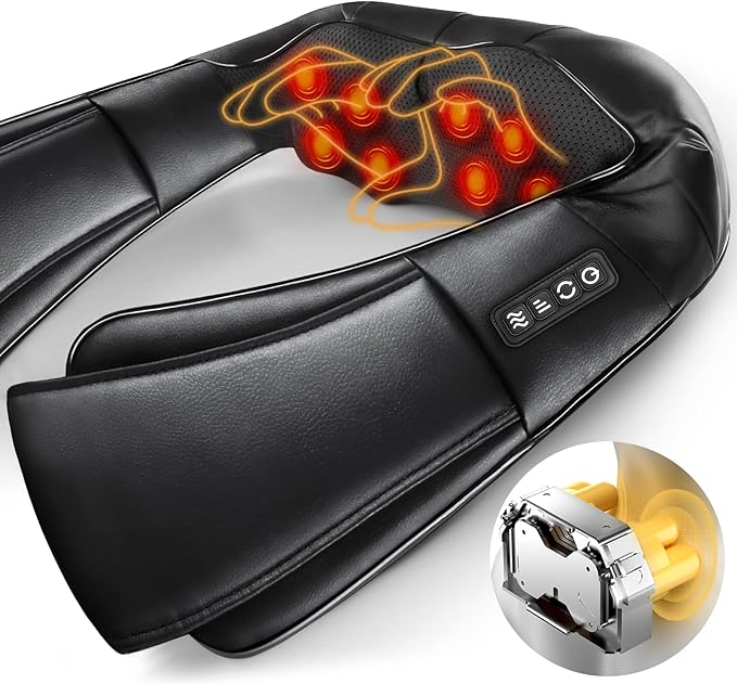 Neck and Back Shiatsu Massager with Soothing Heat.Electric Deep Tissue 4D Kneading Massagers for Neck and BackShoulder. Best Gifts for Women Men Mom Dad- for Muscle Pain