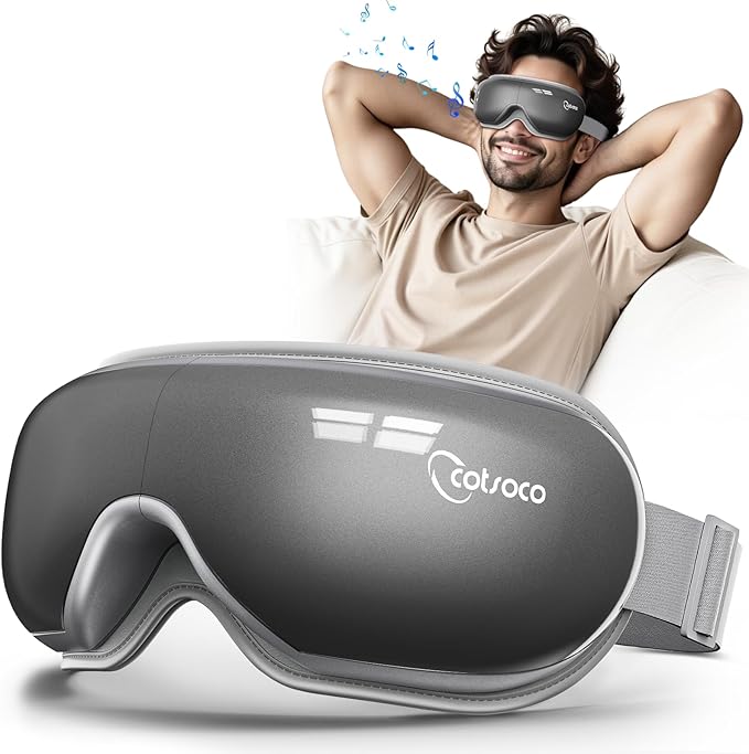 cotsoco Eye Massager with Heat &amp Bluetooth Music Mothers Day Birthday Gifts for Women Reduce Eye Strain Headache Relief and Improve Sleep Eye Care Device for Migraine-Grey