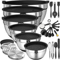 Umite Chef Mixing Bowls with Airtight Lids 26Pcs Stainless Steel Bowls Set 3 Grater Attachments &amp Black Non-Slip Bottoms Size 7 4 2.5 2.01.5 1QT Great for Mixing &amp Serving