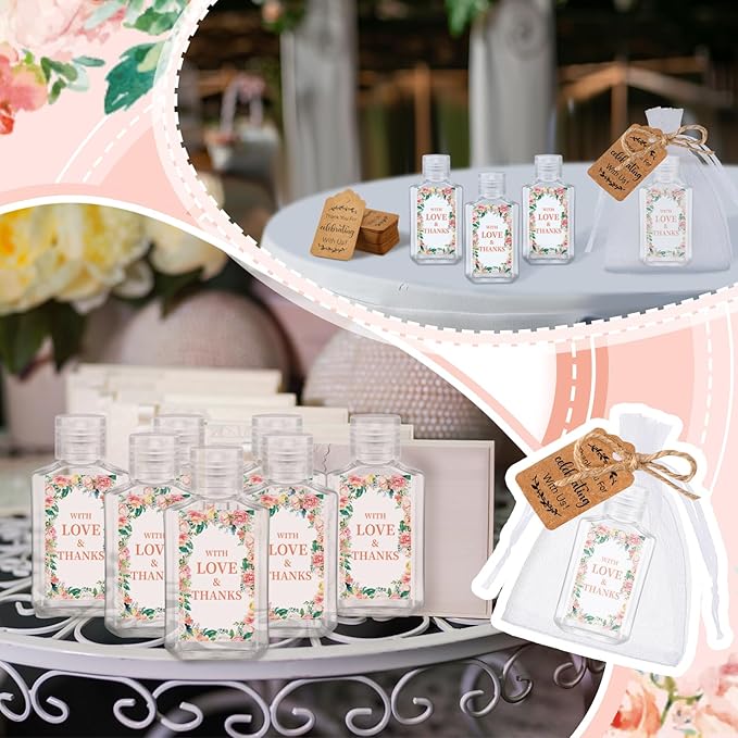 50 Sets Mini Hand Sanitizer Bottles Bulk 2oz Empty Christmas Hand Sanitizer Travel Size Wedding Favors for Guests with Organza Bags Thank You Tags for Woman Employees(WeddingWhite)