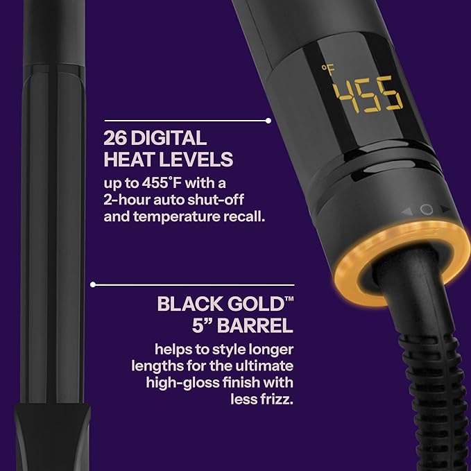 Hot Tools Pro Artist Black Gold Digital Salon Hair Curling Iron | Medium Loose Curls and Tousled Waves (1-1/4 inch)