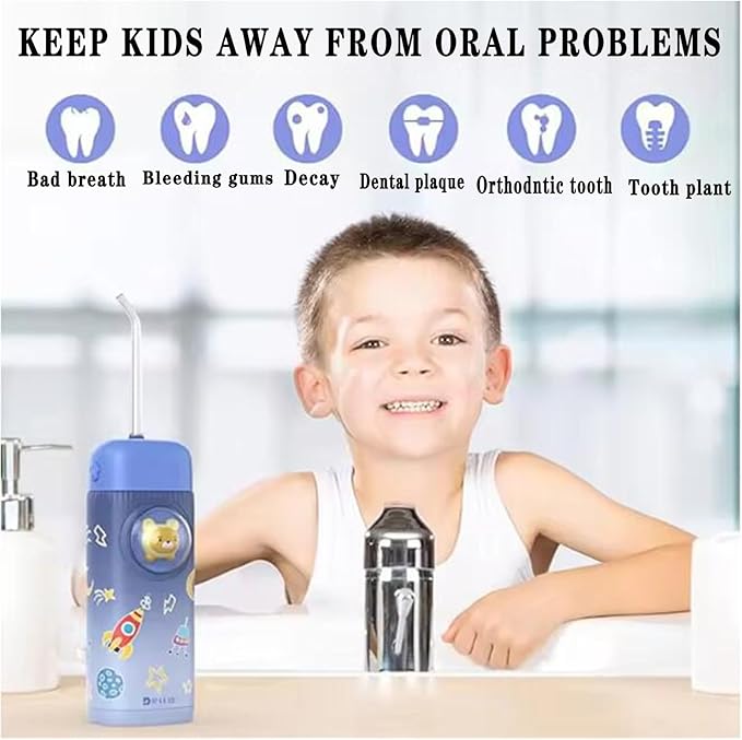 Kids Water Flosser2 Modes Portable Water Dental Flosser for Teeth120 ML IPX7 Waterproof Oral Irrigator with 4 Replaceable NozzlesPink