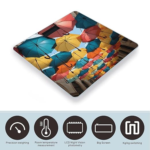 Colored Umbrellas Bathroom Scale Large LCD Backlight Display Digital Scale Rounded Corners Body Scales Automatic Power On/Off Bathroom Scales for Home Bedrooms