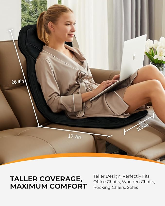 CooCoCo Vibration Back Massager with Heat Birthday Gifts for Men Dad Husband Mom Women Massage Chair Pad with 8 Vibrating Motors &amp 2 Levels Heat Heated Seat Cushion for Home Office Use