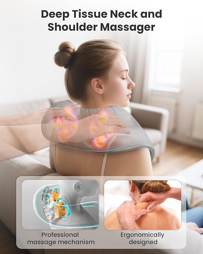 Snailax Cordless Neck Massager with Heat Shiatsu Neck Back Massager for Pain Relief Deep Tissue Rechargeable 4D Knead Shoulder Massager Pillow with Portable Carry Bag Gifts for Mom Dad