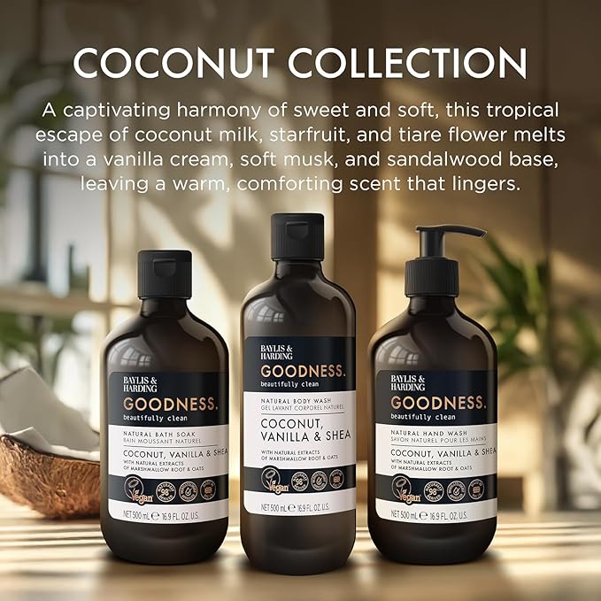 Baylis &amp Harding Goodness Coconut Vanilla &amp Shea Natural Body Wash 16.9Fl.oz Pack of 3 - Biodegradable Formula