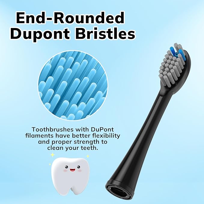 6 Pack Replacement Flossing Toothbrush Heads for Waterpik Sonic Fusion - Compatible with SF-01/SF-02/SF-03/SF-04 - Black with Caps