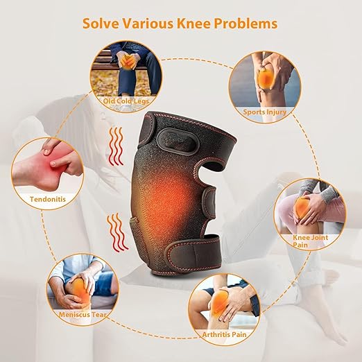 WISSBLUE Heated Knee Brace Wrap Vibration Knee Massager for Arthritis Knee Pain Relief Knee Pad with AC Adapter (No Battery) (USB)