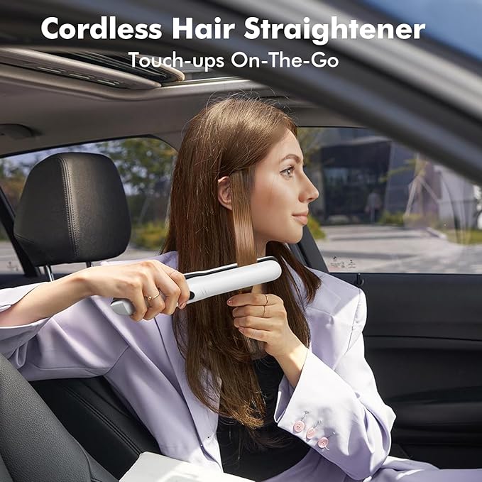 SUNMAY Cordless Hair Straightener Portable Mini Flat Iron Hair Straightener for Travel 20s Fast Heating 5000mAh USB-C Rechargeable Dual Voltage Hair Straighteners and Curlers 2 in 1 for Women