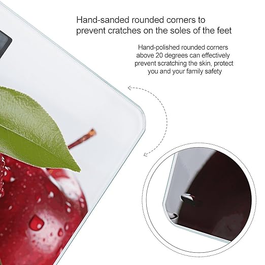 Red Apple FruitScale for Body Weight with LCD High Precision Weighing Scales Fashion Sturdy Tempered Glass Weight Scales Easy-to-Read Digital Bathroom Scale for Daily 400lb
