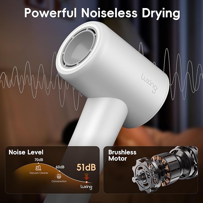 Hair Dryer TurboLux Ionic 200 Million Negative Ions 1500W Fast Drying High Speed Hairdryer with Diffuser Lightweight Low Noise Hair Dryers for Women with 110000 RPM Brushless Motor (Pearl White)