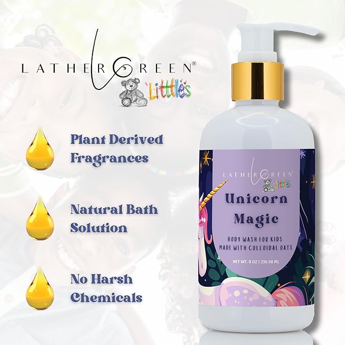 Kids Body Wash – Plant Based Gentle Moisturizer with Shea Butter – Safe for Sensitive Skin – Unicorn Magic – 3 Pack (8 oz Each)