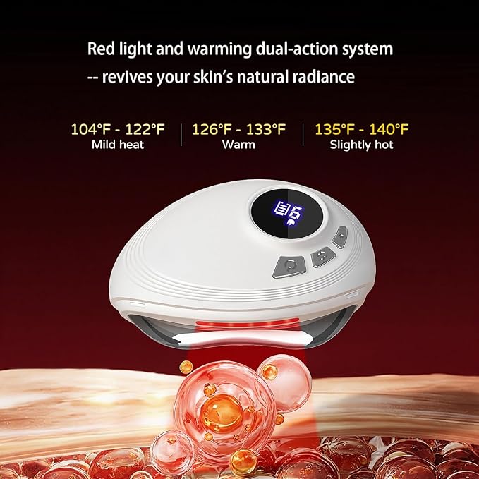 Professional LED Red Light Gua Sha Massager 9-Level Adjustable Face and Neck Sculptor for Skin Firming Jawline Contouring &amp Serum Absorption Portable Metal Facial Skincare Tool - White