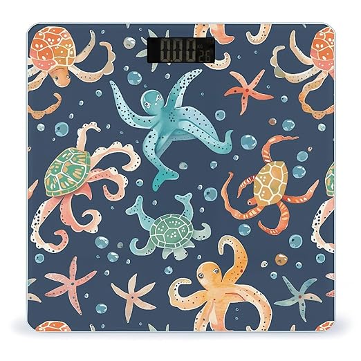 Turtle Octopus Pattern Ocean Theme Scale for Body Weight Smart Scales Digital Bathroom Scale High Precision Weighing Scales with Large Display Weighing Machine for People