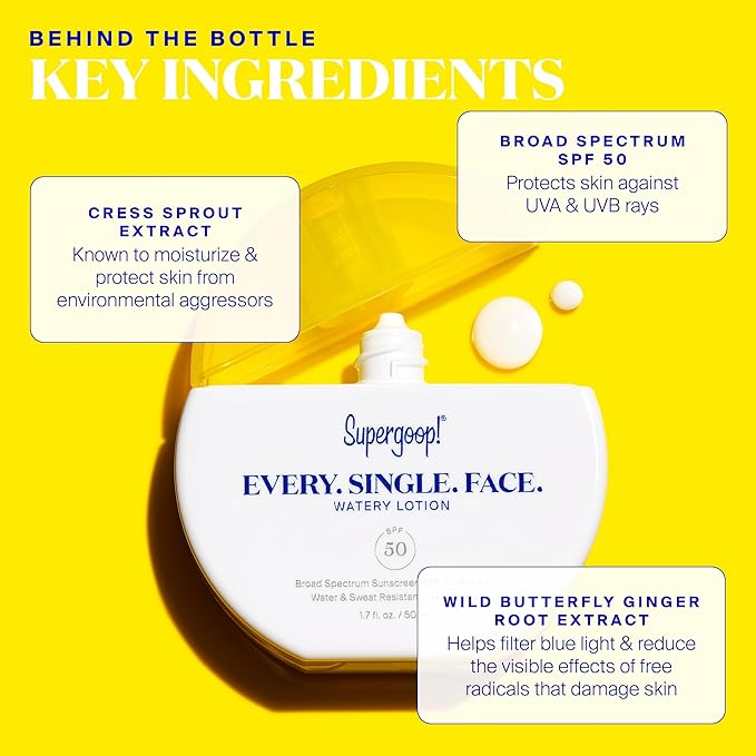 Supergoop! Every. Single. Face. Watery Lotion - 1.7 fl oz - Broad Spectrum SPF 50 PA++++ Sunscreen Lotion - Water &amp Sweat Resistant - All Skin Types