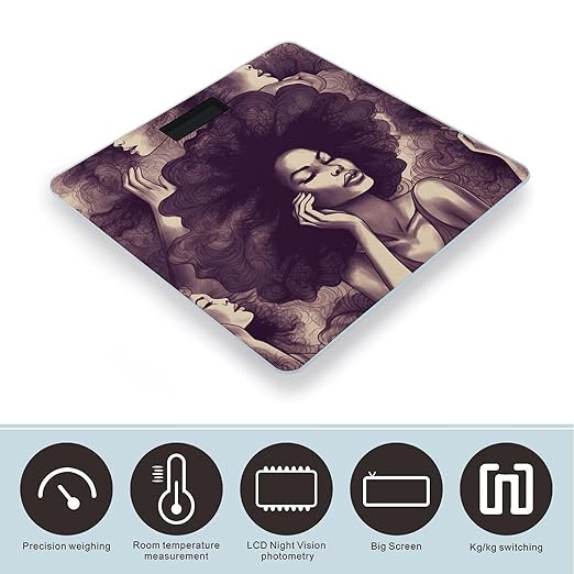 African Hair Black Women Scale for Body Weight Highly Accurate Digital Bathroom Scale Sturdy Tempered Glass Weighing Scales with LCD Display Fashion Body Fat Smart Scales 400lb