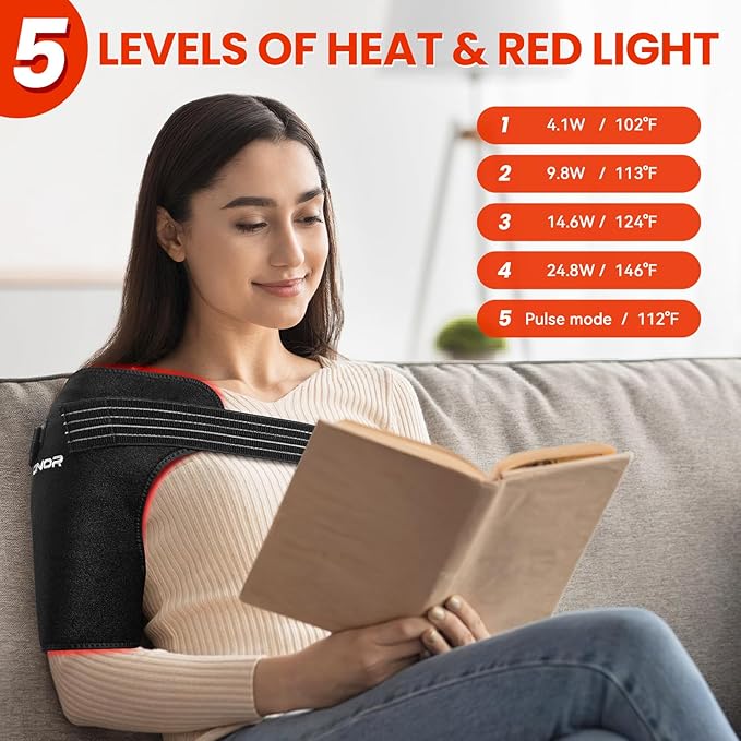 Viconor Red Light Therapy for Shoulder Pain Relife Infrared Light Therapy for Body with Massage Improve Joint Muscle 660nm &amp 850nm Red Light Shoulder Wrap Black1