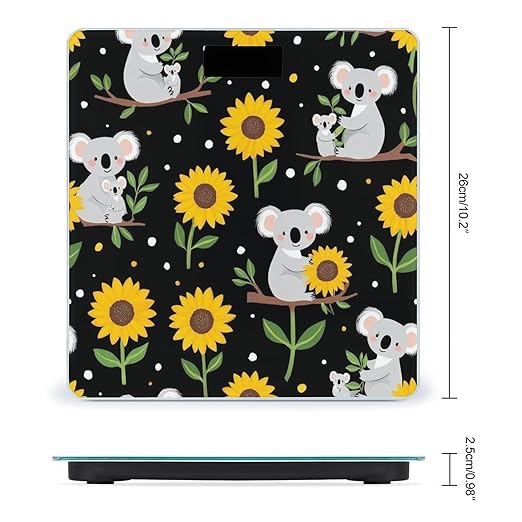 Energy Saving Scale Bathroom Weighing Scale Smart Scale for Body Weight Digital Cute Koala Black Yellow Sunflower
