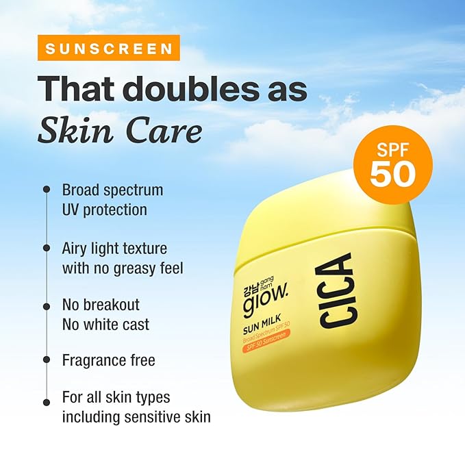 CICA SUN MILK Moisturizer with SPF 50 Invisible Broad Spectrum Sunscreen for Face No White Cast Sun Protection with Cica and Niacinamide Glow Natural Korean Sunscreen 1.69 fl.oz