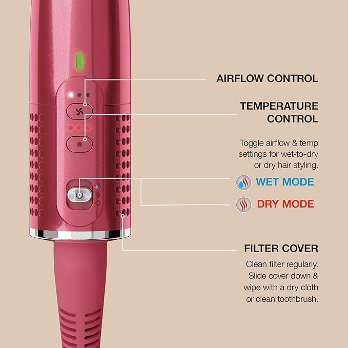 Shark Glossi 2-in-1 Hot Tool and Air Glosser | Ultra-Fast Ultra-Glossy Blowouts at-Home | Heat-Controlled Ceramic Curly Coily and Color Friendly | Raspberry | HT302BP