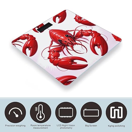 Red Lobster Print Bathroom Scale Digital Weight Scale Precision 400 Lbs Weighing Scales Large with LCD Backlight Display BMI Measures