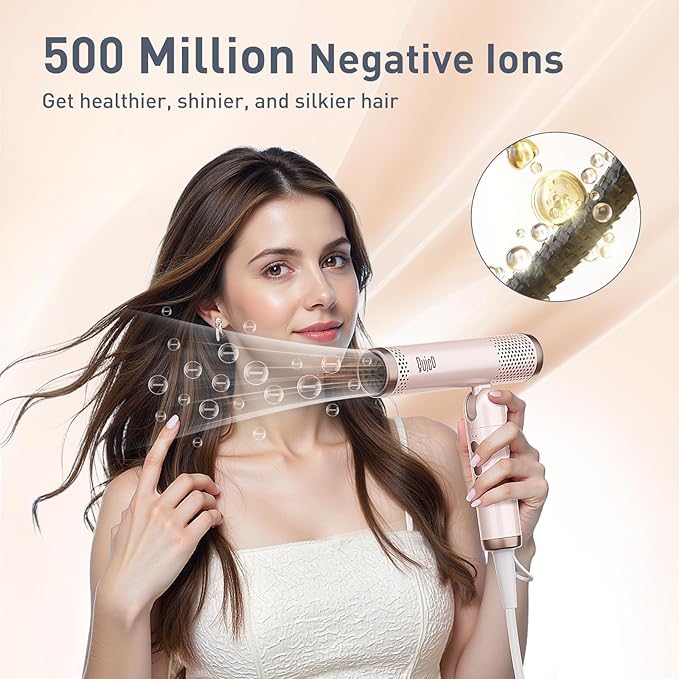 Quico Travel Hair Dryer Dual Voltage 120000 RPM Brushless Motor Fast Drying Hair Dryers for Women 500 Million Ionic Thermo-Control Foldable Blow Dryer with Cold 3 Heat &amp 3 Speed Settings Pink