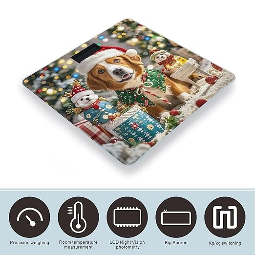 Merry Christmas Dog Scale for Body Weight Highly Accurate Digital Bathroom Body Scale Digital Bathroom Scales for People Anti-Slip Large LCD Display Smart Scales