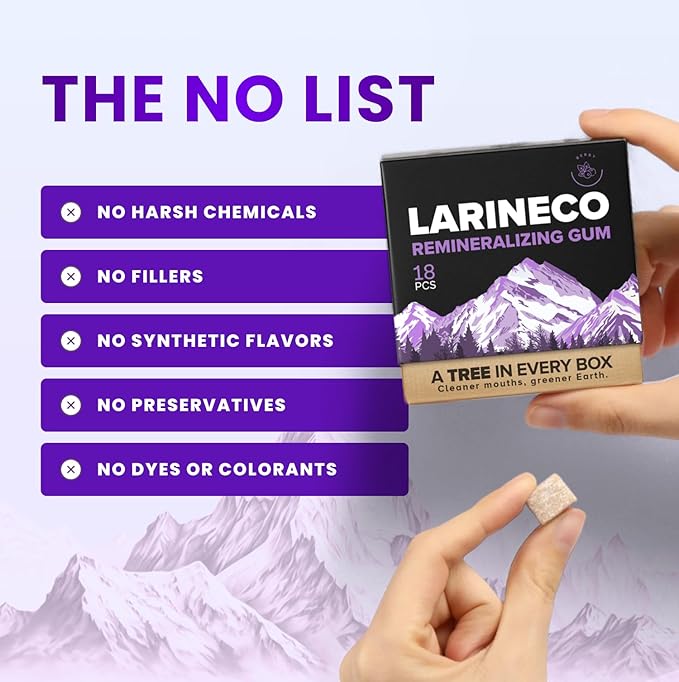Larineco Remineralizing Gum with Nano Hydroxyapatite &amp Xylitol – Sugar-Free Xylitol Gum – Plastic-Free Dye-Free Aspartame-Free – Natural Base – 36 Pieces (18 Count (Pack of 2) Berry)