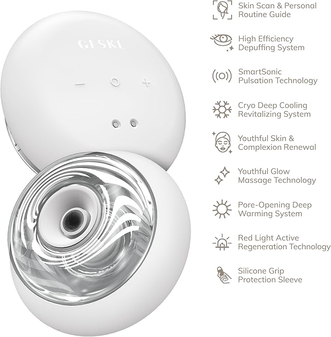 GESKE SmartAppGuided™ Sonic Cool &amp Warm Face &amp Body Massager | 9 in 1 | Electric Massager | Face &amp Body | Battery-Free Cooling &amp Warming | Firms Relaxes &amp De-Puffs Skin | with Sma