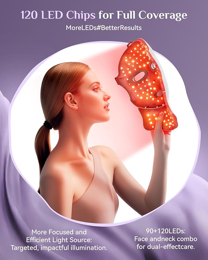 Red Light Therapy for Face-LED Light Therapy Mask Skin Care MaskCordless LED Face Mask face &amp Neck Red &amp Infrared Lights Masks WavelengthUSB C Rechargeable for Home Use Working Travel Yoga