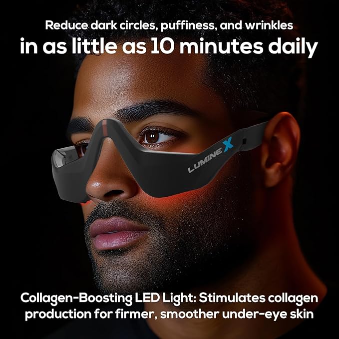 Under-Eye Red Light Therapy Device &amp Microcurrent Eye Massager Puffiness Eye Bags - Red Light Therapy Glasses for Reducing Wrinkles and Fine Lines