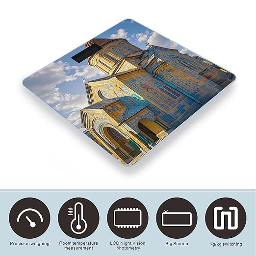 Armenian Church Scale for Body Weight Highly Accurate Digital Bathroom Body Scale Digital Bathroom Scales for People Anti-Slip Large LCD Display Smart Scales