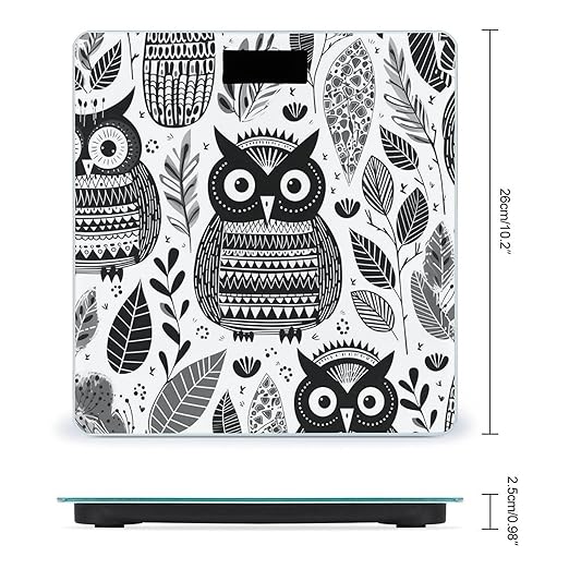 Digital Bathroom Scale for Body Weight Scale with Bright LCD Display High Accuracy Step-On Technology Auto On/Off Black and White Owl Digital Scales 400 Lbs /180kg
