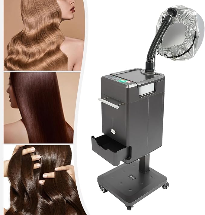 Vertical Nano Hair Steamer | Nano Steamer Hair Dyeing Machine | 500W Nano Hair Steamer Hair Color Processor | Standing Hair Steamer with Timer | 4 Wheels | 7 Levels Temperature| 1x Evaporation Cap