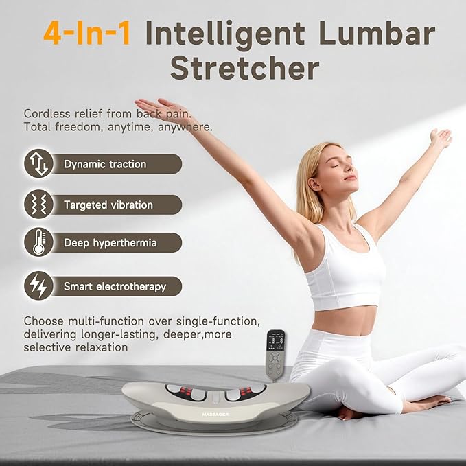 Electric Lumbar Traction Device Multifunctional Spinal Decompression Device with Dynamic Airbag Traction 8-Level Electrotherapy 3-Level Heat Therapy Vibration Massage