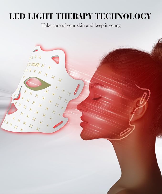 Red Light Mask for Face 7-1 Colors Facial Care Mask 850nm Infrared &amp Red Light Masks Ergonomic Design for Home &amp Travel White