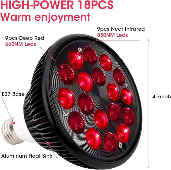Red Light Therapy Lamp-54W 18 LED Infrared Light Therapy Device with Adjustable Lamp Holder 660nm Red and 850nm Near Infrared for Face Body