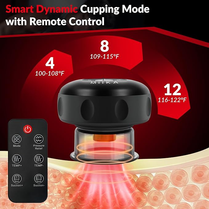 MIIKA Electric Cupping Therapy Set with Remote Control Travel Case Smart Massager for Massage Red Light &amp Heated Suction Cups for Body Relaxation