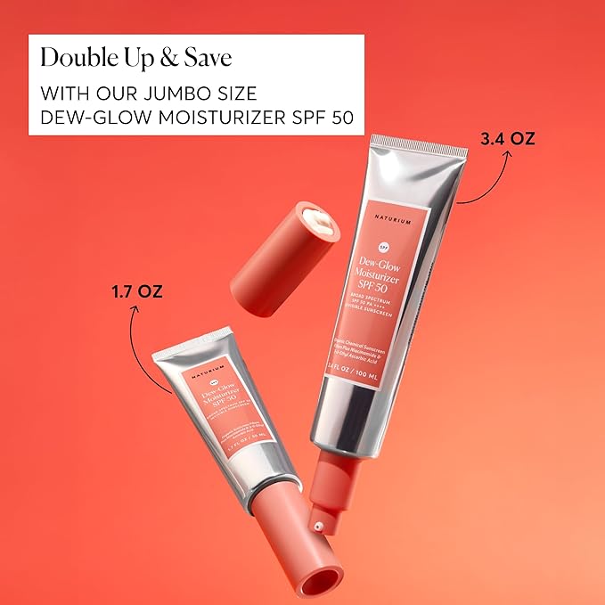 Naturium Dew-Glow Moisturizer SPF 50 PA++++ Jumbo Daily Moisturizing Sunscreen &amp Face Primer Skin Protector with Dewy Finish 3.4 oz