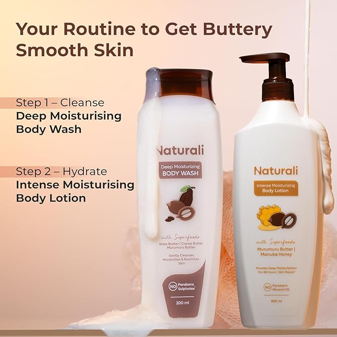 The Naturali Deep Moisturising Body Wash With Shea Butter Cocoa Butter &amp Murumuru Butter | Gently Cleanses | Deeply Hydrates &amp Nourishes | Strengthens Skin Barrier | 200ml