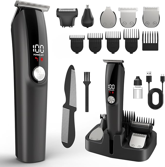Beard Trimmer for Men Hair Clippers - 6 in 1 Professional Grooming Kit Cordless Hair Clipper Trimmers Set WaterproofElectric Shaver Razor for Face Nose Body Mustache