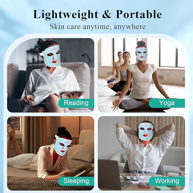 Red Light Therapy for Face 8 Colors LED Face Mask Light Therapy with 850NM Near-infrared 3000 mAh Rechargeable Red Light Therapy Mask Skin Care Device at Home and Travel for Anti-Aging