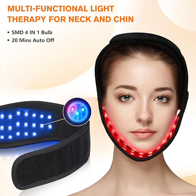 Cordless Red Light Therapy for Neck Chin Firming and V Face Lifting Portable 8 Color Light Therapy Wrap for Hand Feet Wrist Pain Relief Infrared Light Therapy Pad