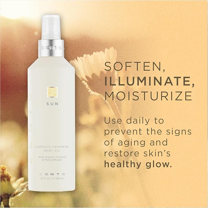 Zents Body Wash and Cashmere Oil Set (Sun Fragrance) Aloe Moisture Body Wash Soften and Moisturize Skin with Vitamin E and Organic Coconut Oil