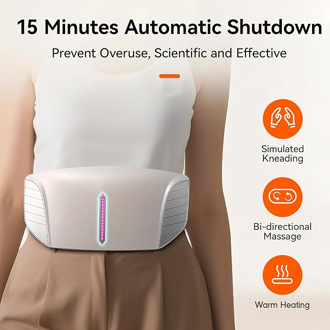 Dual Kneading Disc Abdominal Massager with Heat - Stomach Massager for Digestion Belly Cellulite Machine for Flattening Belly &amp Muscle Relief Relieves Discomfort Caused by Period Cramps Gas (wh