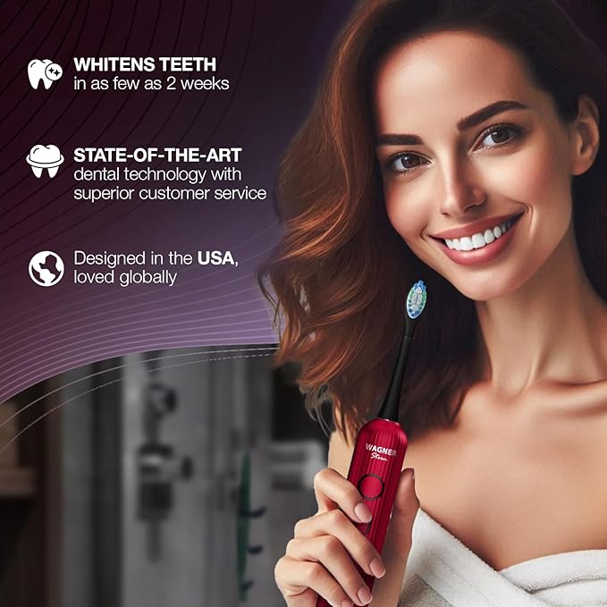 Wagner Stern VibroWave Plus Oscillation &amp Vibration Sonic Electric Toothbrush with 4 Brush Heads. IPX7 Waterproof.