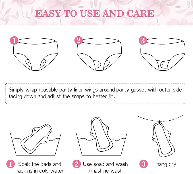 PHOGARY 7 Pack Reusable Menstrual Pads Large Sanitary Pads Set for Heavy Flow with 1 Wet Bag Washable Overnight Cloth Panty Liners with Wings for Women 33cm