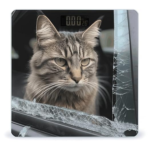 Cat Smashes Glass in Car Digital Bathroom Scale for Body Weight Weighing Scale with Backlit LCD Display High Precision Measurements &amp Measures Weight Up to 180kg